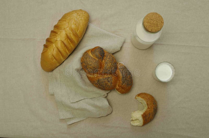 Breakfast with Breads and Milk Stock Photo Image of products, breads