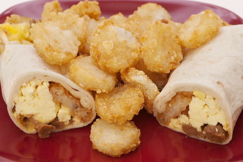 Breakfast Burrito with Eggs, Sausage,and Potatoes Stock Photo - Image