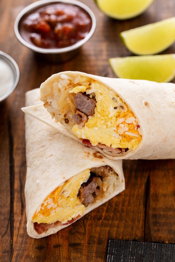 Breakfast Burritos with Scrambled Eggs, Sausage, Cheese and Potatoes
