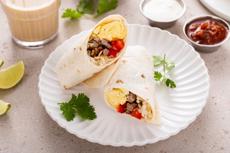 Breakfast Burritos with Scrambled Eggs, Sausage, Cheese and Potatoes
