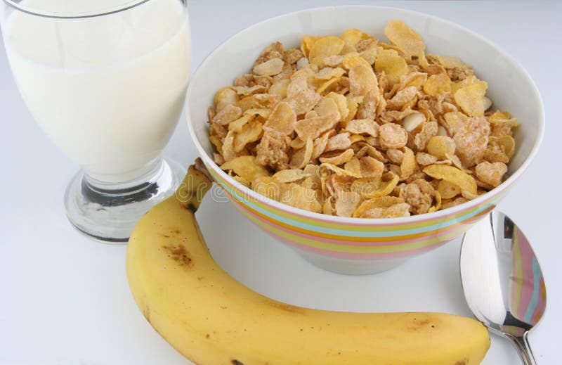 Cereal in Bowl with Milk and Banana Stock Photo Image of fibre, almonds 17615636