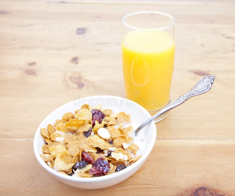 Breakfast Cereal with Juice Stock Photo Image of almonds, meal 27131768