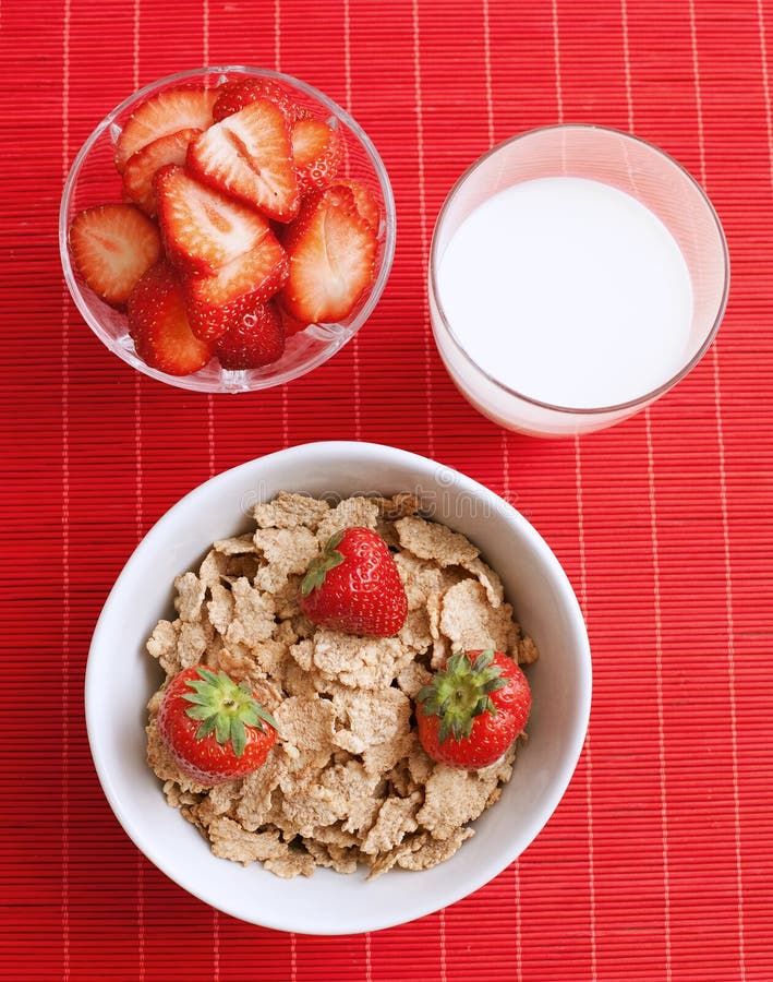 Breakfast Cereal with Milk and Strawberries Stock Image Image of