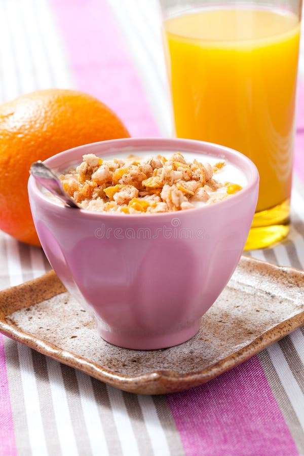Breakfast with Cereal, Orange and Orange Juice Stock Photo Image of macro, juice 19451184