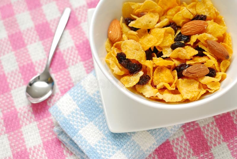 Breakfast Cereal With Raisins And Almond Nuts Stock Photo Image of