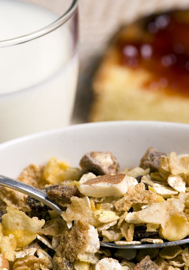 Jam, Cereal and Toast for Breakfast (with Space for Text) Stock Photo Image of orange, crisp