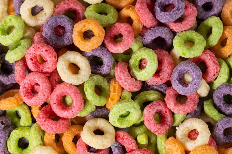 Breakfast Cereals.Colorful Corn Rings Background Texture Stock Photo
