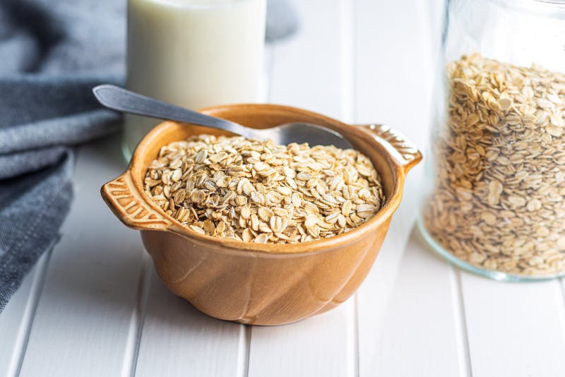 Breakfast Cereals. Uncooked Oatmeal Stock Image Image of flake, bowl