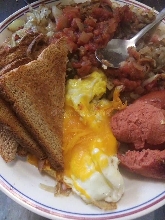Breakfast Cheese Omelette Sausage Toast Stock Image Image of cheese
