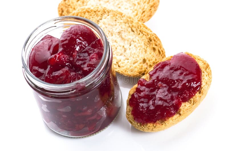 Breakfast of cherry jam on toast