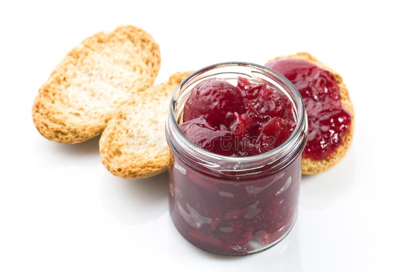 Breakfast of cherry jam on toast