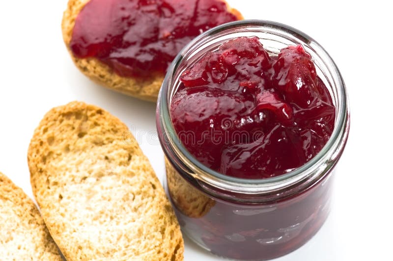 Breakfast of cherry jam on toast