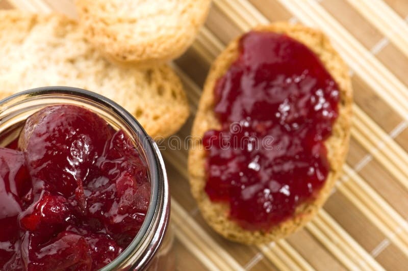 Breakfast of cherry jam on toast