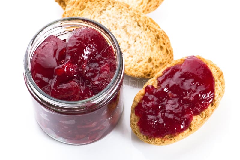 Breakfast of cherry jam on toast