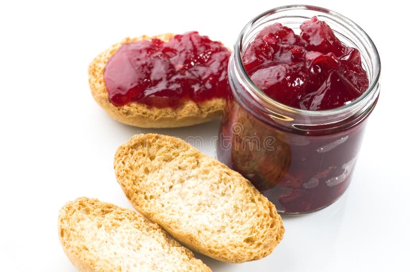 Breakfast of cherry jam on toast