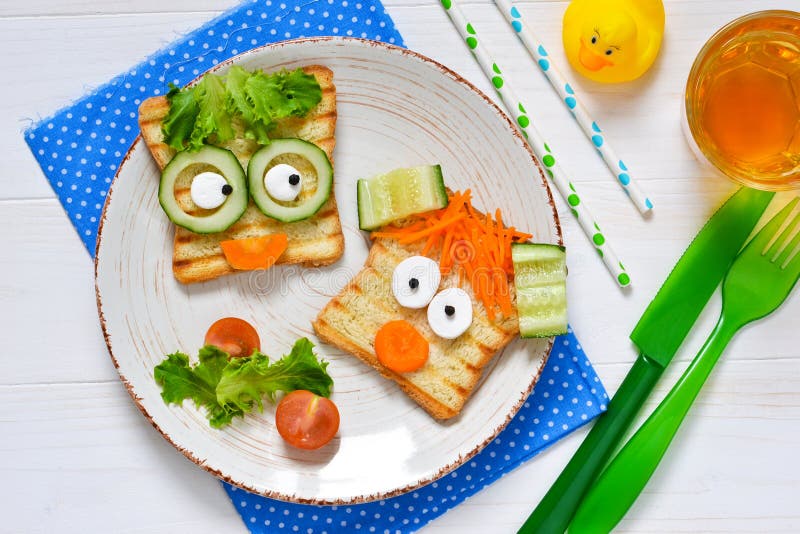 Breakfast for a Child - Children`s Funny Toasts with a Grilled a Stock ...