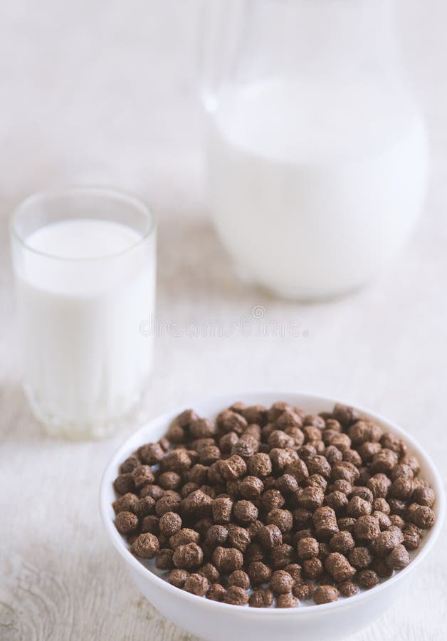 Breakfast Chocolate Balls, Fresh Cows Milk Stock Image Image of