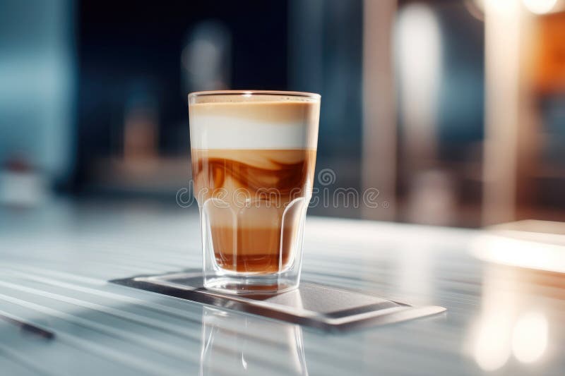 Breakfast composition: latte in a clear glass stock illustration