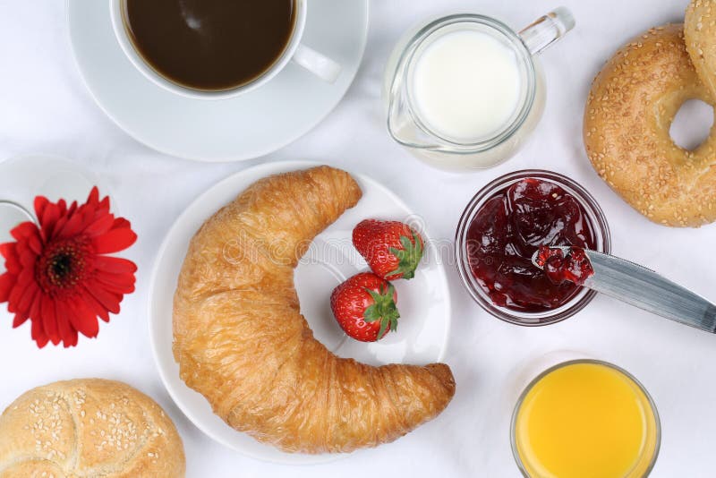 Breakfast with croissant, coffee and orange juice from above royalty free stock photo Breakfast with croissant, coffee and orange juice from above royalty free stock photo