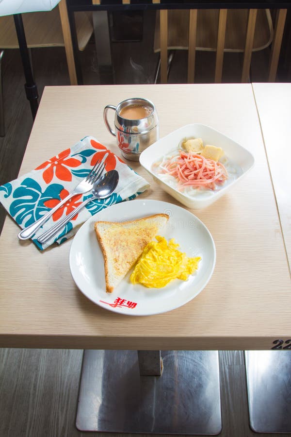 Breakfast with Ham, Bread, Egg, Steak, and More Stock Photo - Image of