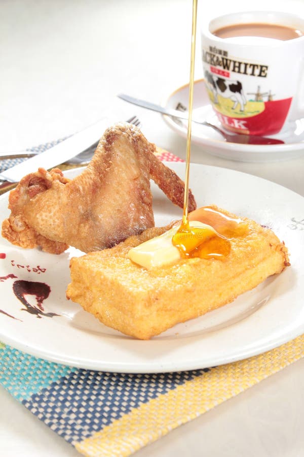 Breakfast with Ham, Bread, Egg, Steak, and More Stock Image - Image of