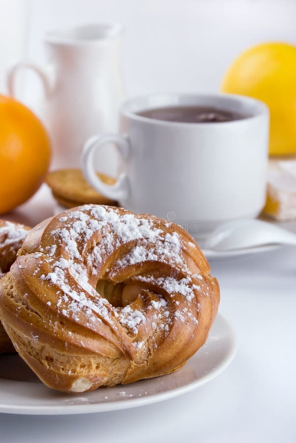 Breakfast with donuts royalty free stock photography Breakfast with donuts royalty free stock photography