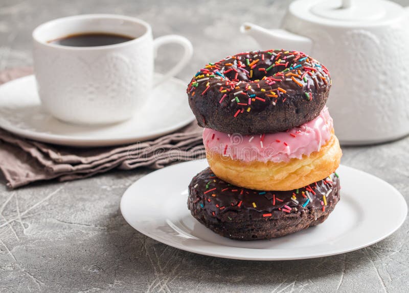 Breakfast with Donuts and Coffee Stock Photo Image of glazed, filled