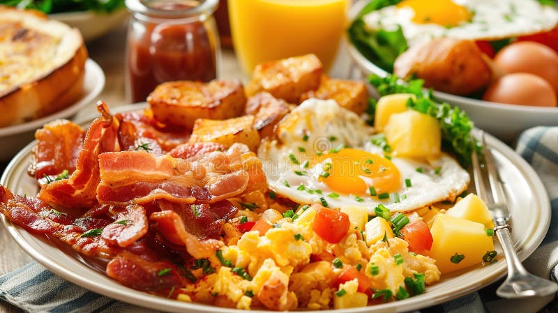Breakfast of Eggs, Bacon, Toast and Potato. Also Available with Bacon
