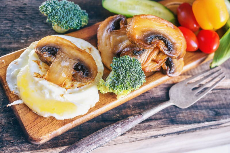 Breakfast Eggs Benedict Poached Egg with Panfried Mushrooms and