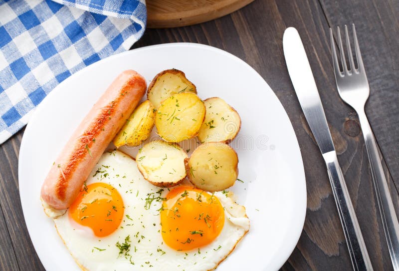 Breakfast with Eggs, Sausage and Potato Stock Photo Image of dinner