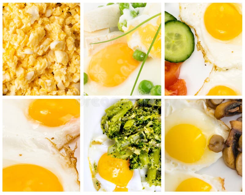 Breakfast Food Collage, Various Egg Dishes Collection Stock Image
