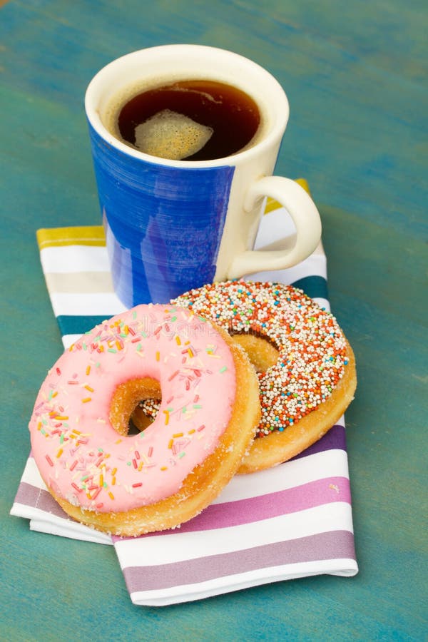 Breakfast with Fresh Black Coffee and Donuts Stock Image Image of
