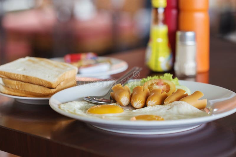 Breakfast Fried Egg and Hot Dog and Bread Stock Photo Image of bacon