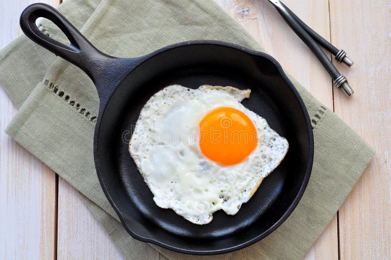 Breakfast the Fried Egg in a Iron Frying Pan Stock Image Image of