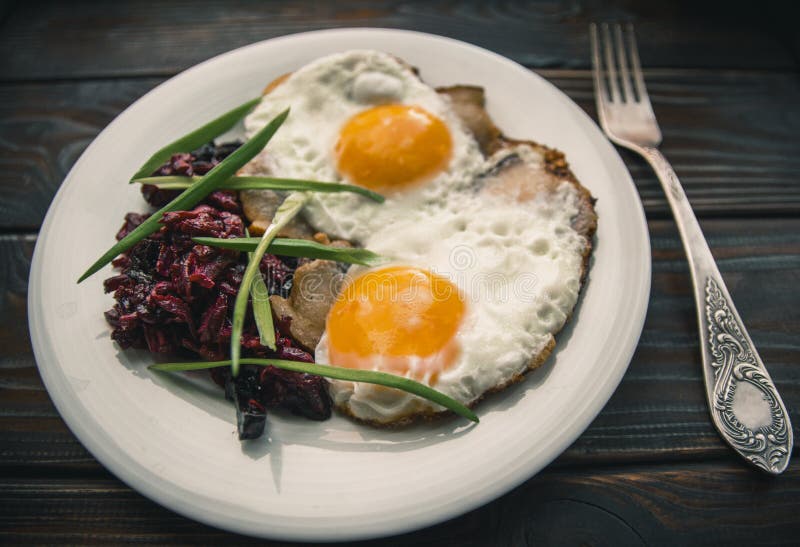 Breakfast Fried Eggs in Lard Green Onion Stock Image Image of fried