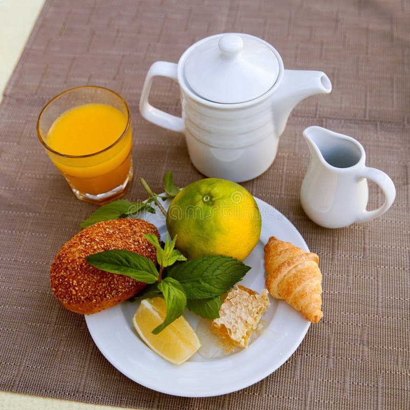 Top View Of Breakfast With Fruits Stock Photo Image Of Honeycomb