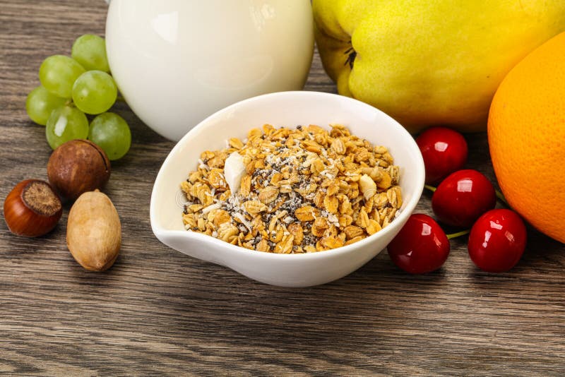 Breakfast with Granola and Milk Stock Photo Image of porridge, healthy 208477500
