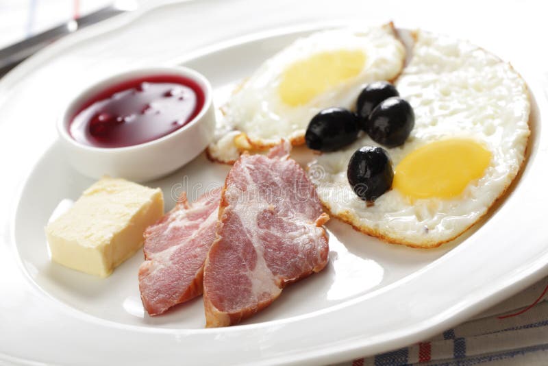 Breakfast with Ham and Eggs Stock Image - Image of slices, closeup