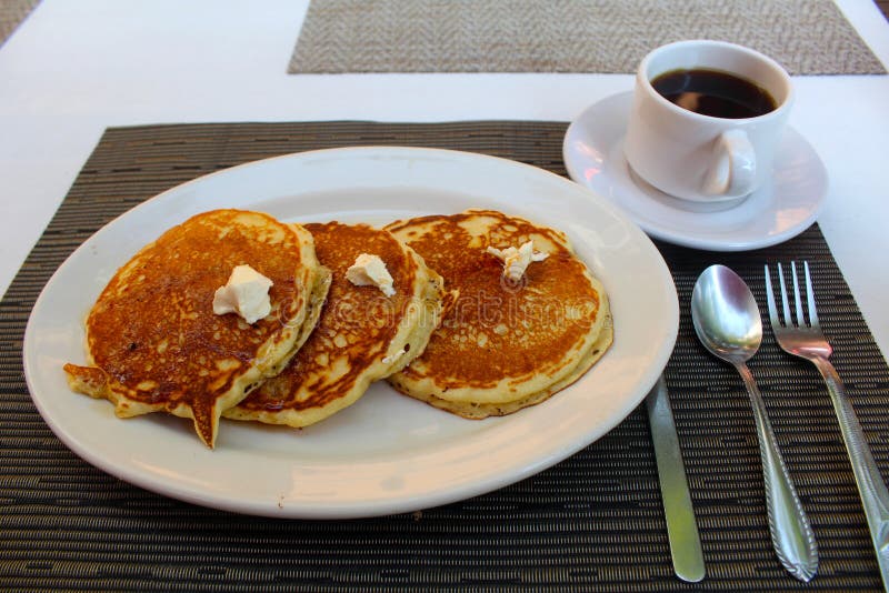 Breakfast hot cakes and coffee