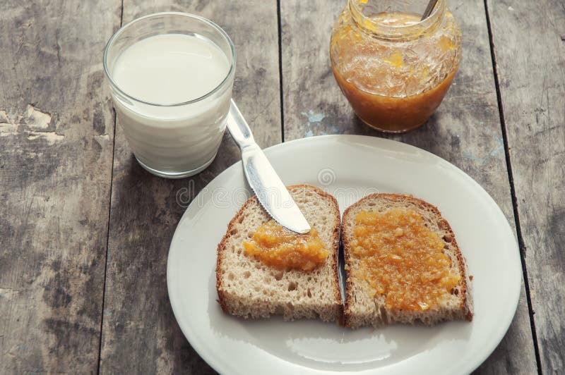 Breakfast with Jam and Bread Stock Photo Image of jelly, orange 35526976
