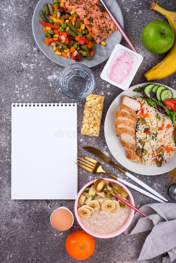 Breakfast, Lunch and Dinner. Balanced Menu Stock Image - Image of snack