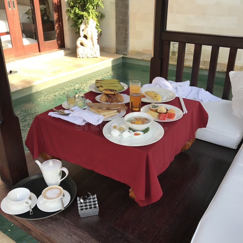 Breakfast in Luxury Hotel. Table Full Various Food from Buffet in