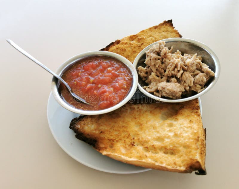 Breakfast at Mediterranean Bread with Tuna and Grated Tomato Stock