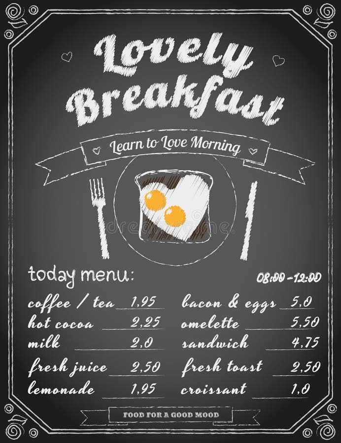 Breakfast menu on the chalkboard