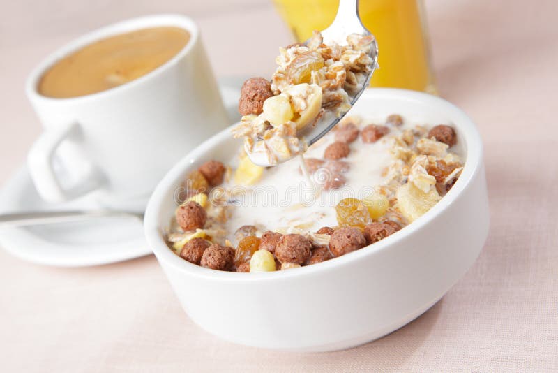 Breakfast with Muesli and Milk Stock Image Image of yellow, eating