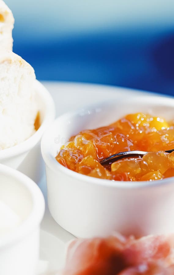 Breakfast Outdoors in Summer, Ham, Jam, Butter and Ham Stock Image