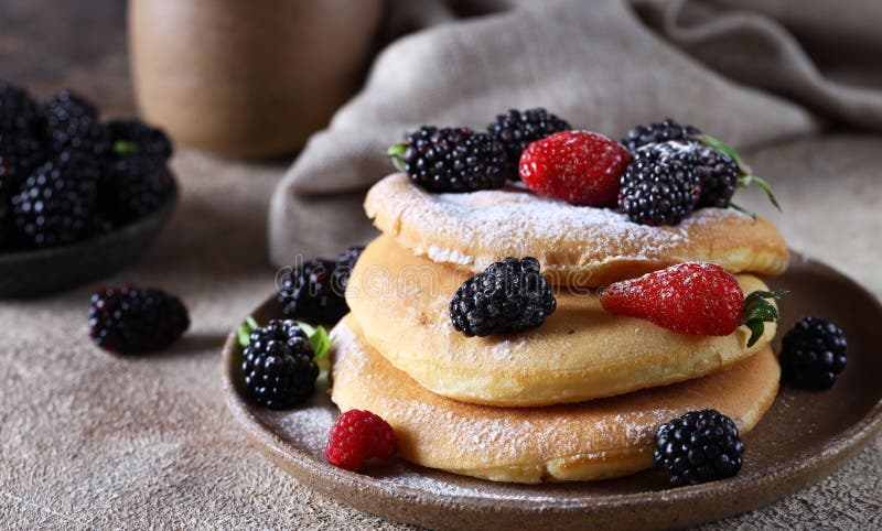 Breakfast pancakes with berries royalty free stock photo