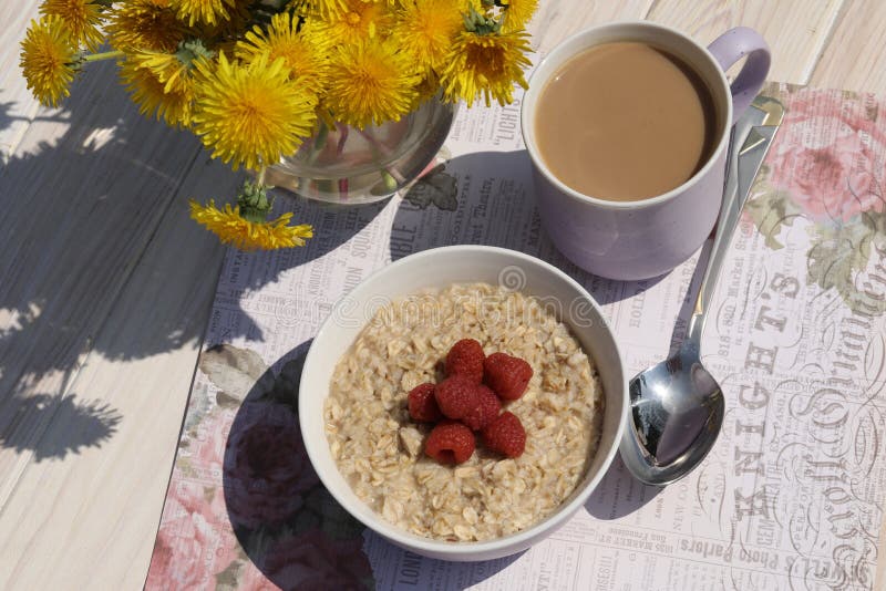 Breakfast with Porridge and Coffee Stock Image Image of muesli, food