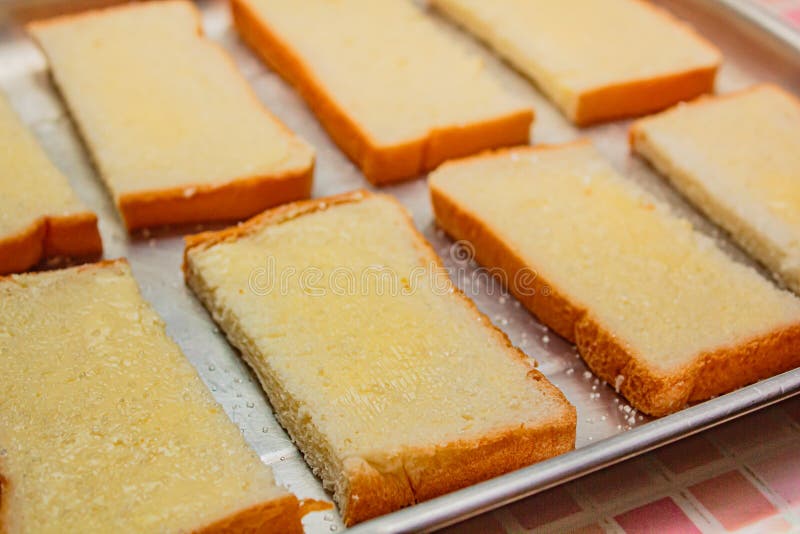 Breakfast Preparation Buttered Bread. Stock Photo Image of snack