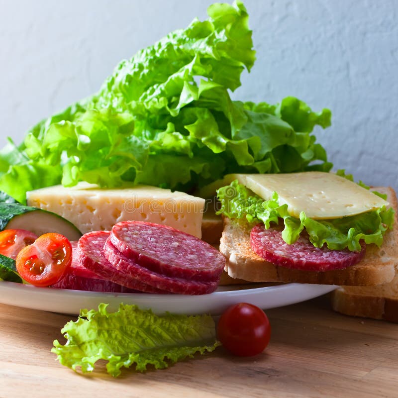 Breakfast with Salami and Cheese Stock Image Image of lunch, greens 54539215
